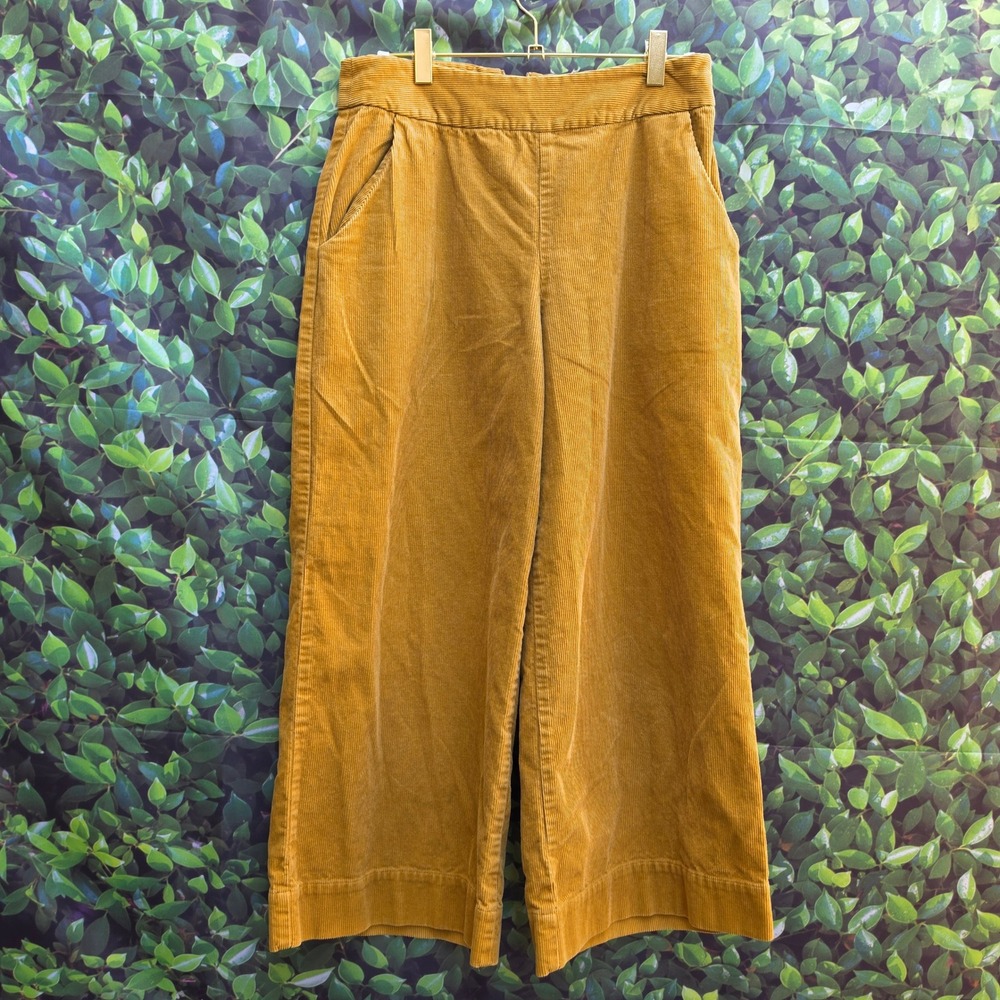 Amy Kuschel Mustard Yellow Corduroy Wide Leg Cropped Pants Womens 6 Side Pockets